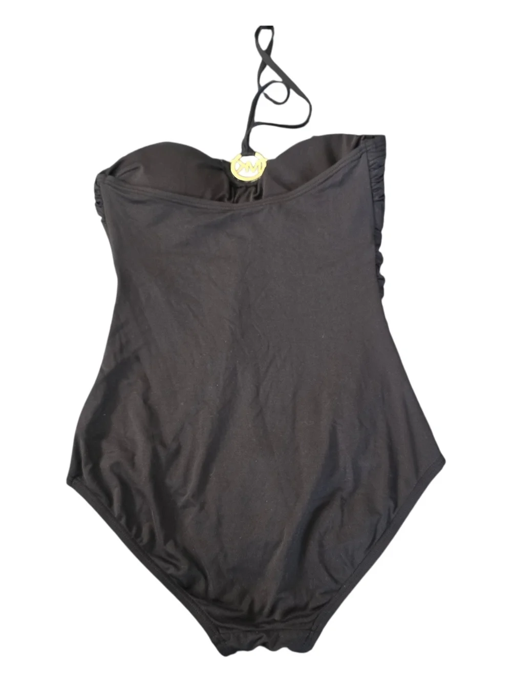 Michael Kors Black Ruched Bandeau Halter One Piece Swimsuit Size 8